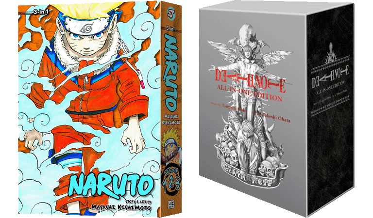 Naruto 3-in-1 volume(left) & Death Note All-in-One (right)